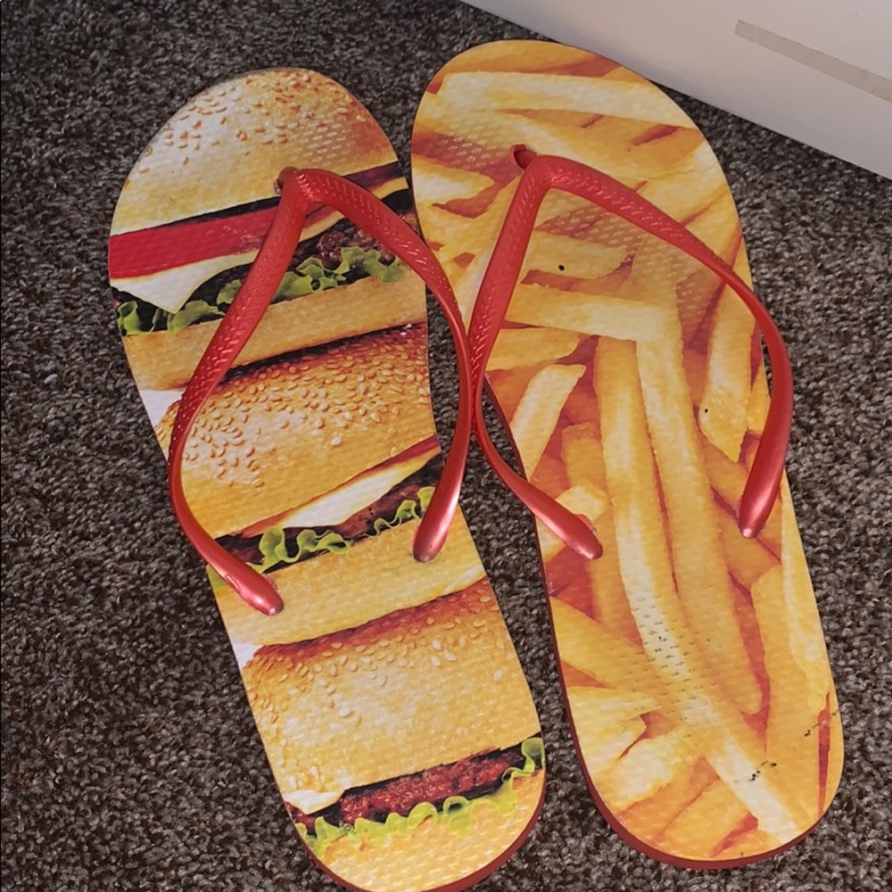 hamburger and french fries flip flops